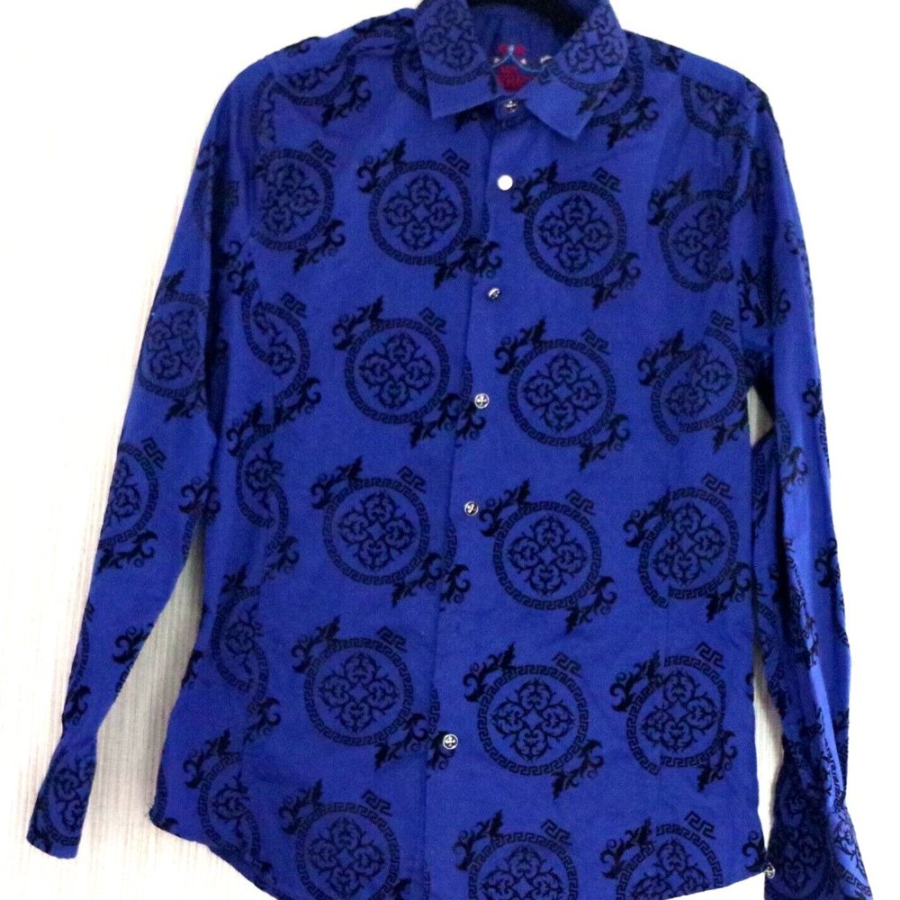 Moy Ferreti blue black print shirt Women size:Small